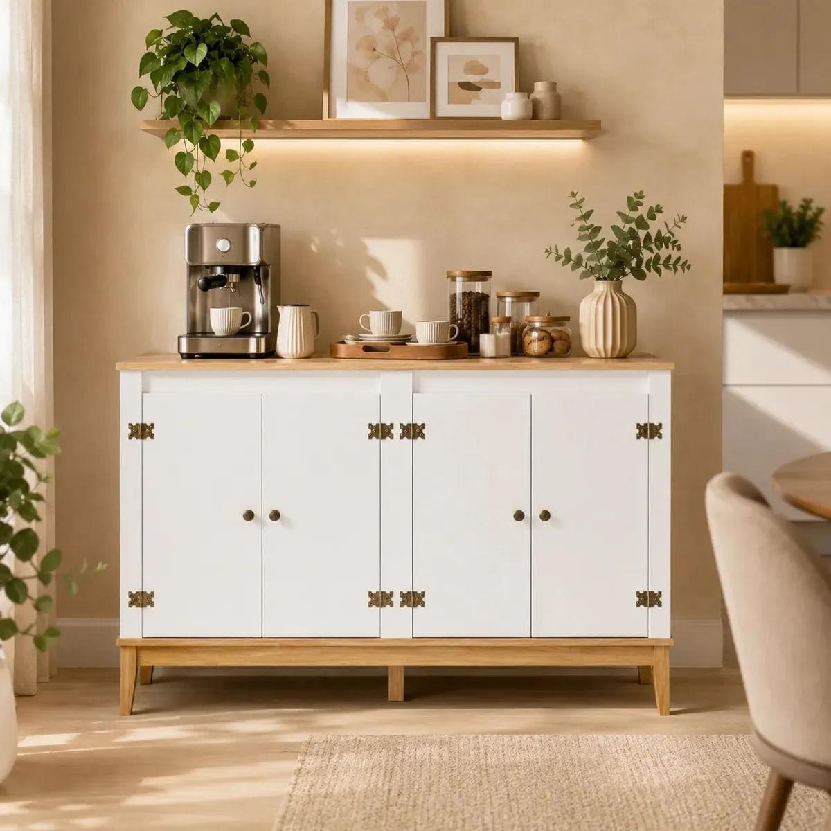 Aparador Colonial 149cm Mel Branco 4 Portas Movelbento