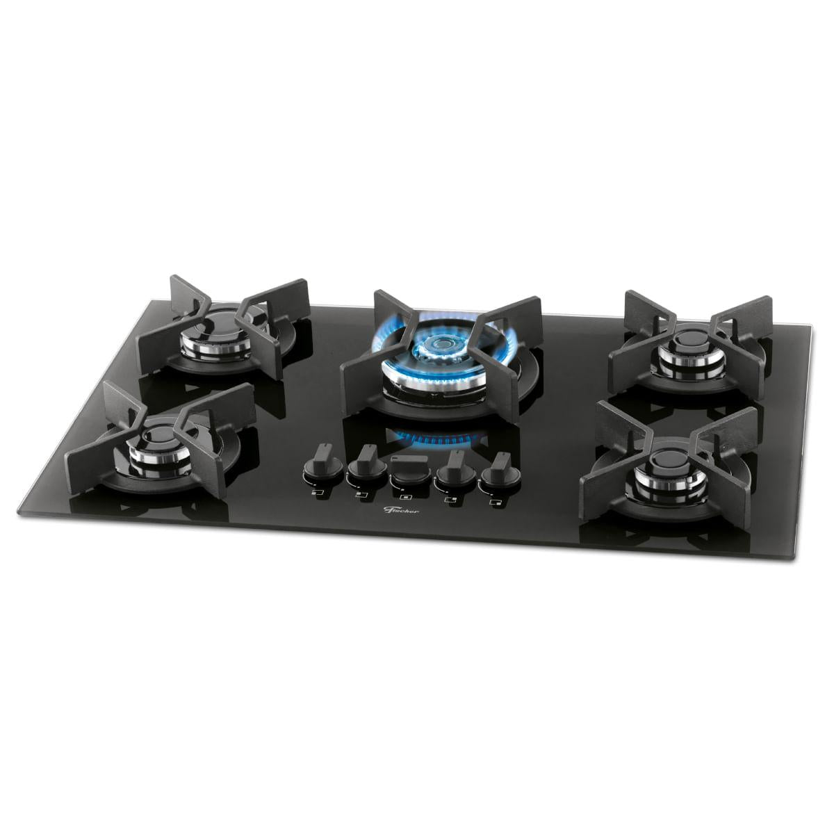 Cooktop Fischer 5Q Tripla Chama Infinity Gás Mesa Vidro Preto