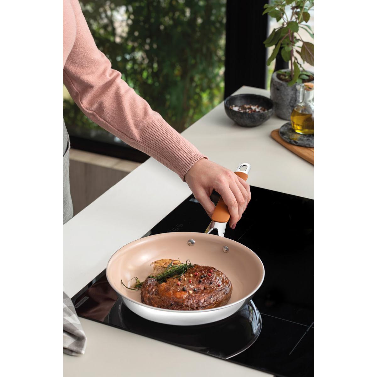 Frigideira Tramontina Romagna Aço Inox Cerâmico Marfim 25 cm 1,95 L