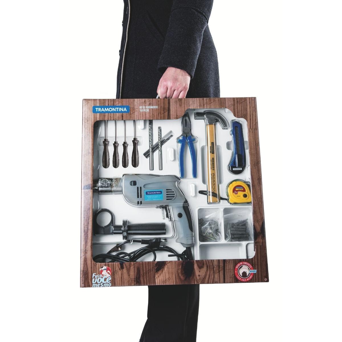 Kit Ferramentas Tramontina 100 Peças com Furadeira 500W 220V