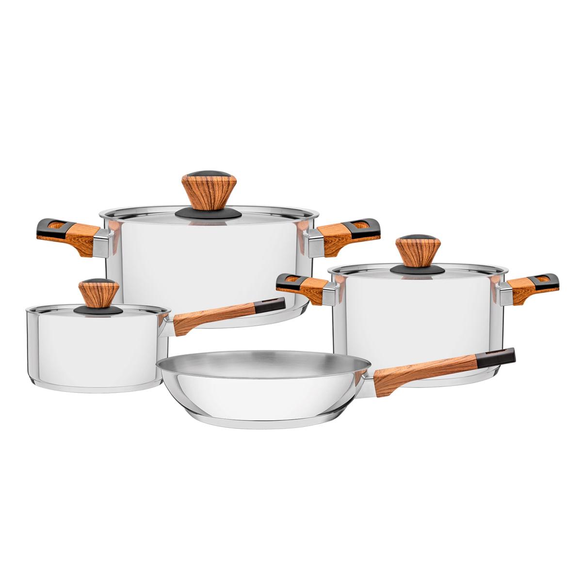 Jogo de Panelas Tramontina Brava Baquelite 4 Peças em Aço Inox com Fundo Triplo 65180310