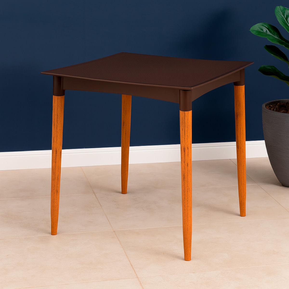 Mesa Tramontina Laura Rattan 70 cm Polipropileno Marrom Pernas Madeira