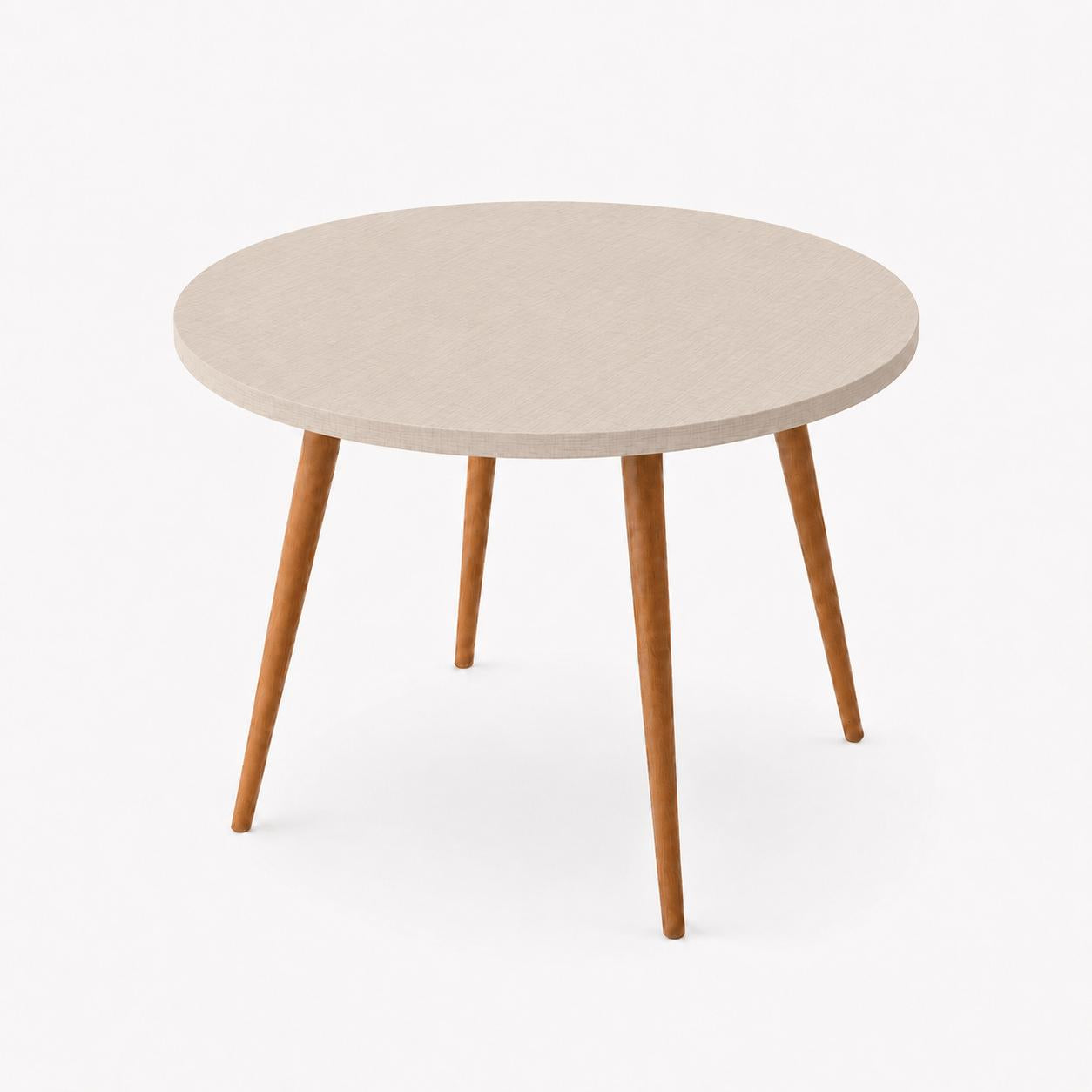 Mesa Jantar Sofia Redonda 80cm Linho Fendi 18mm Pés de Madeira Natural Marin