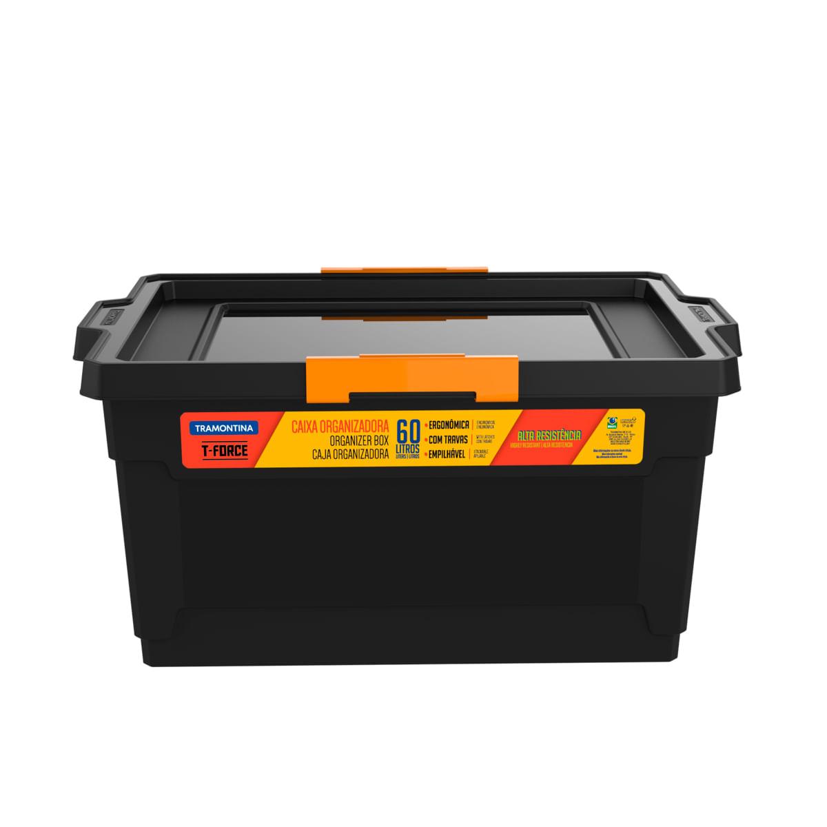 Caixa Organizadora Tramontina T-Force 60L em Polipropileno Preto