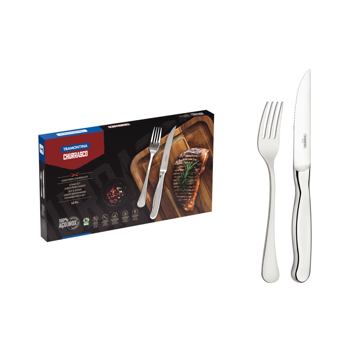 Jogo para Churrasco Tramontina Zurique em Aço Inox Facas Jumbo 12 Peças