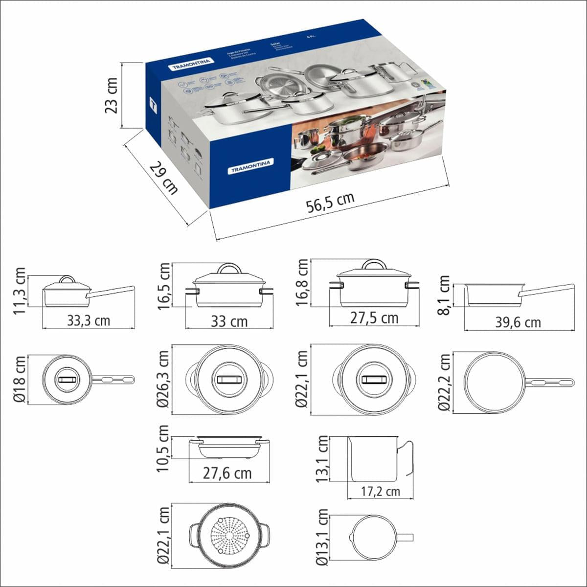 Kit Jogo de Panelas Tramontina Solar 7 Peças Aço Inox Indução