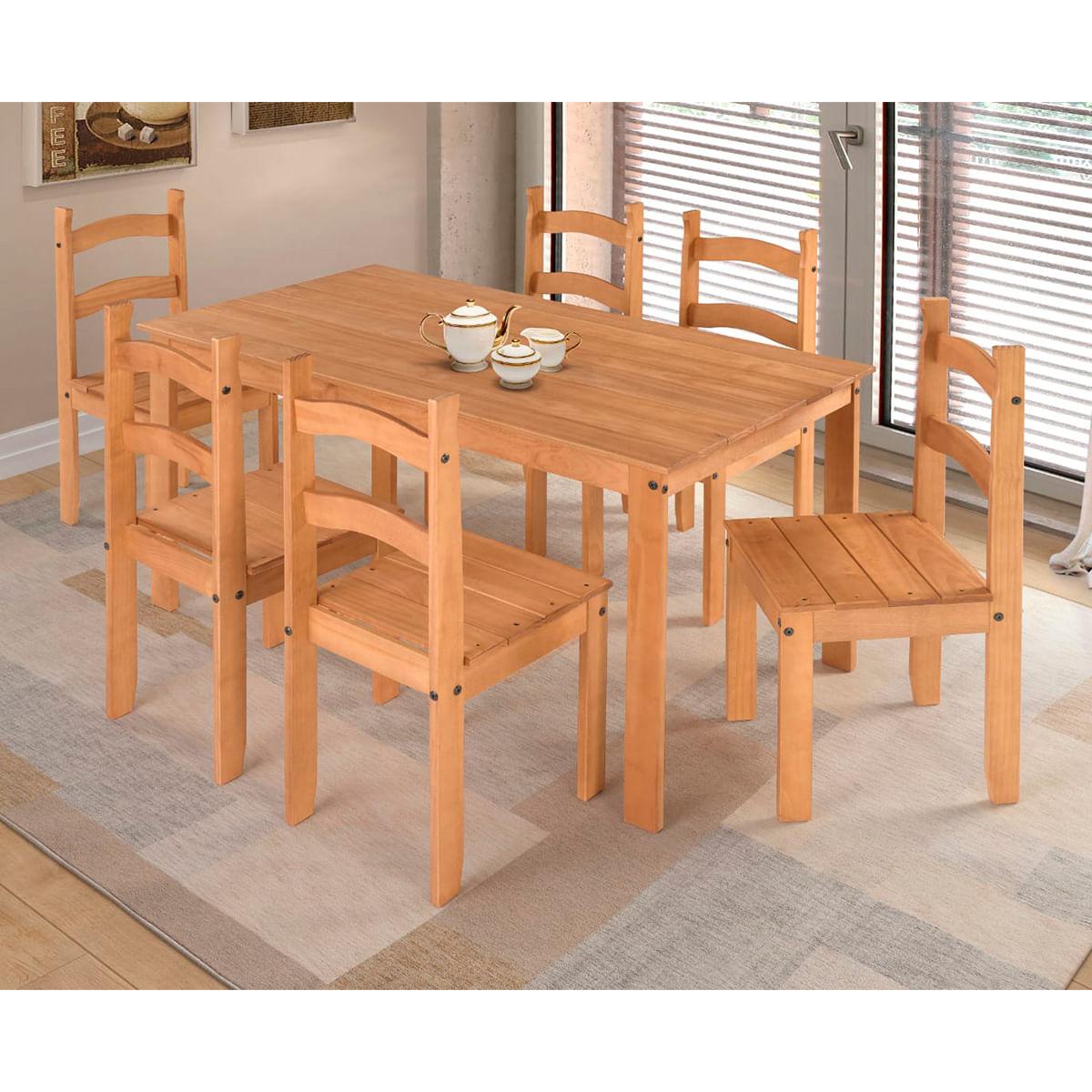 Conjunto Sala de Jantar Mesa 140x74cm com 6 Cadeiras Madeira Amêndoa Marin