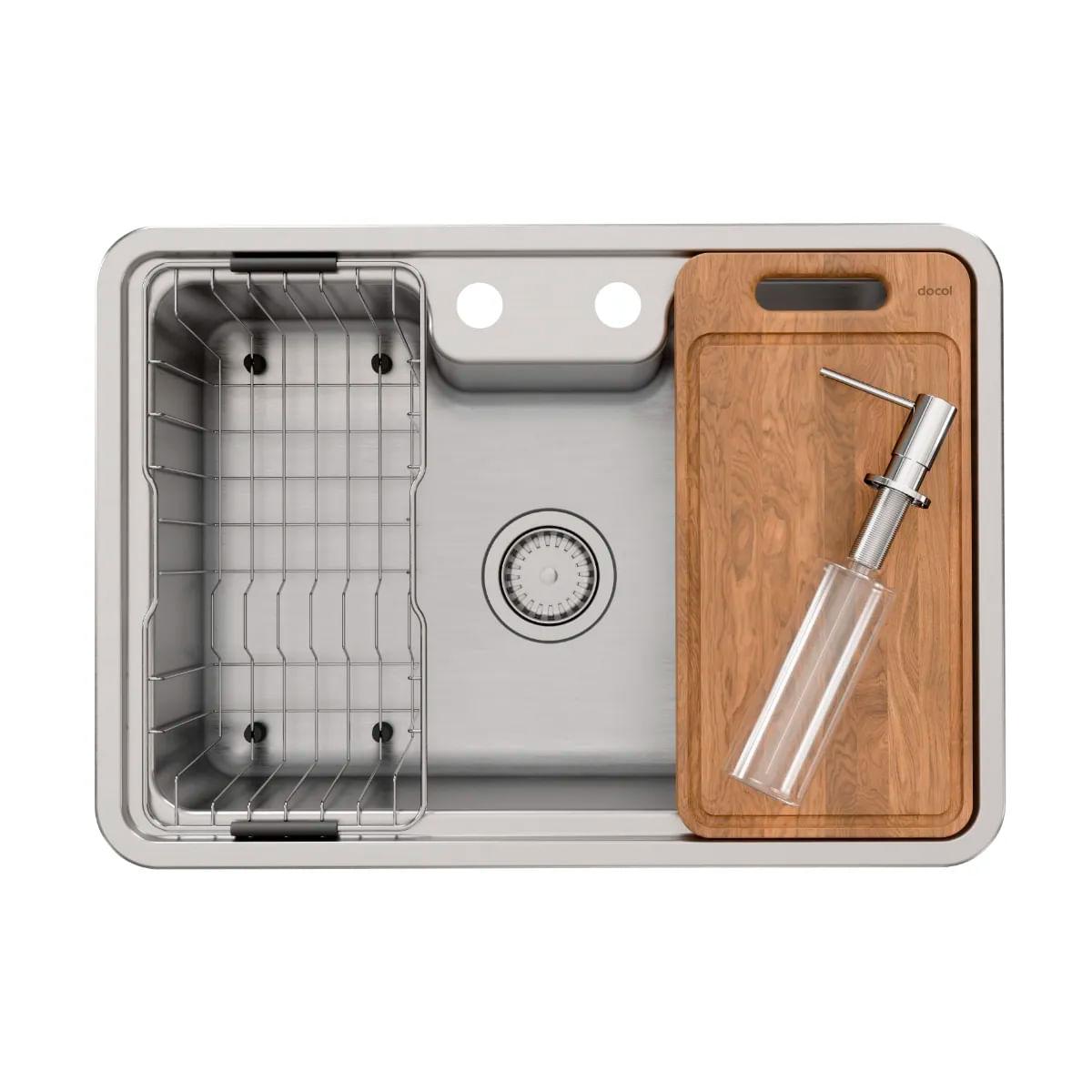 Cuba de Sobrepor ou Embutir Docol Massima 68x48x20 cm em Aço Inox Escovado com Acessórios