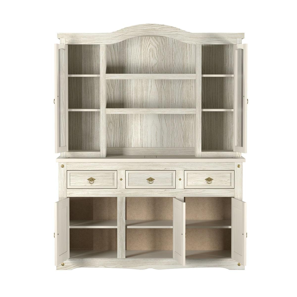 Cristaleira em Madeira 5 Portas 3 Gavetas 153 x 196 cm Patina Branca Elliottiis