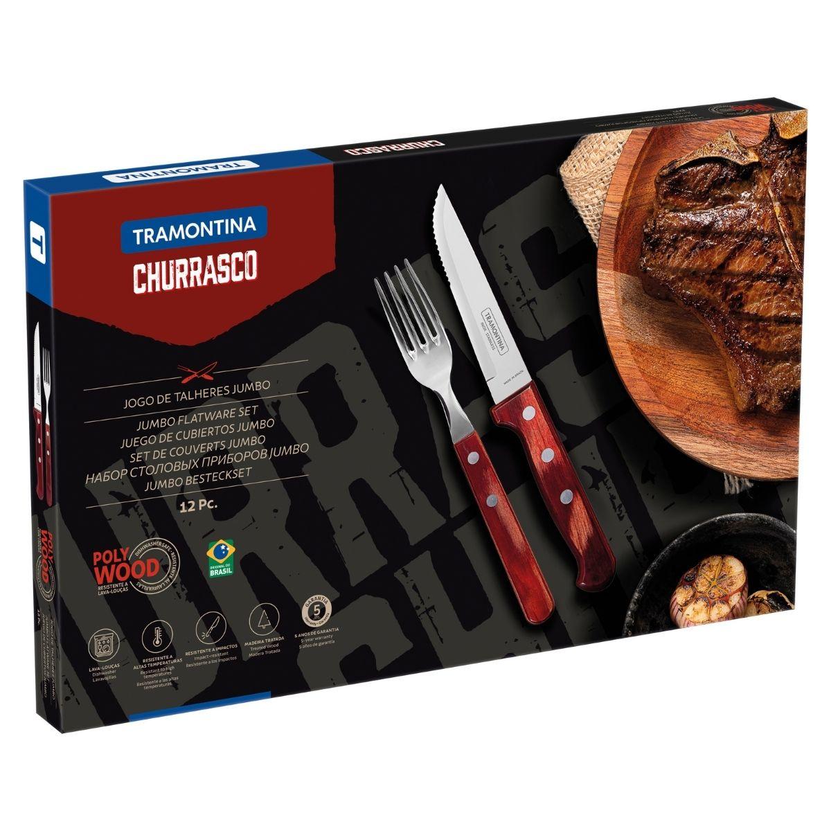 Jogo de Talheres para Churrasco Jumbo Tramontina Vermelho Polywood 12 Peças