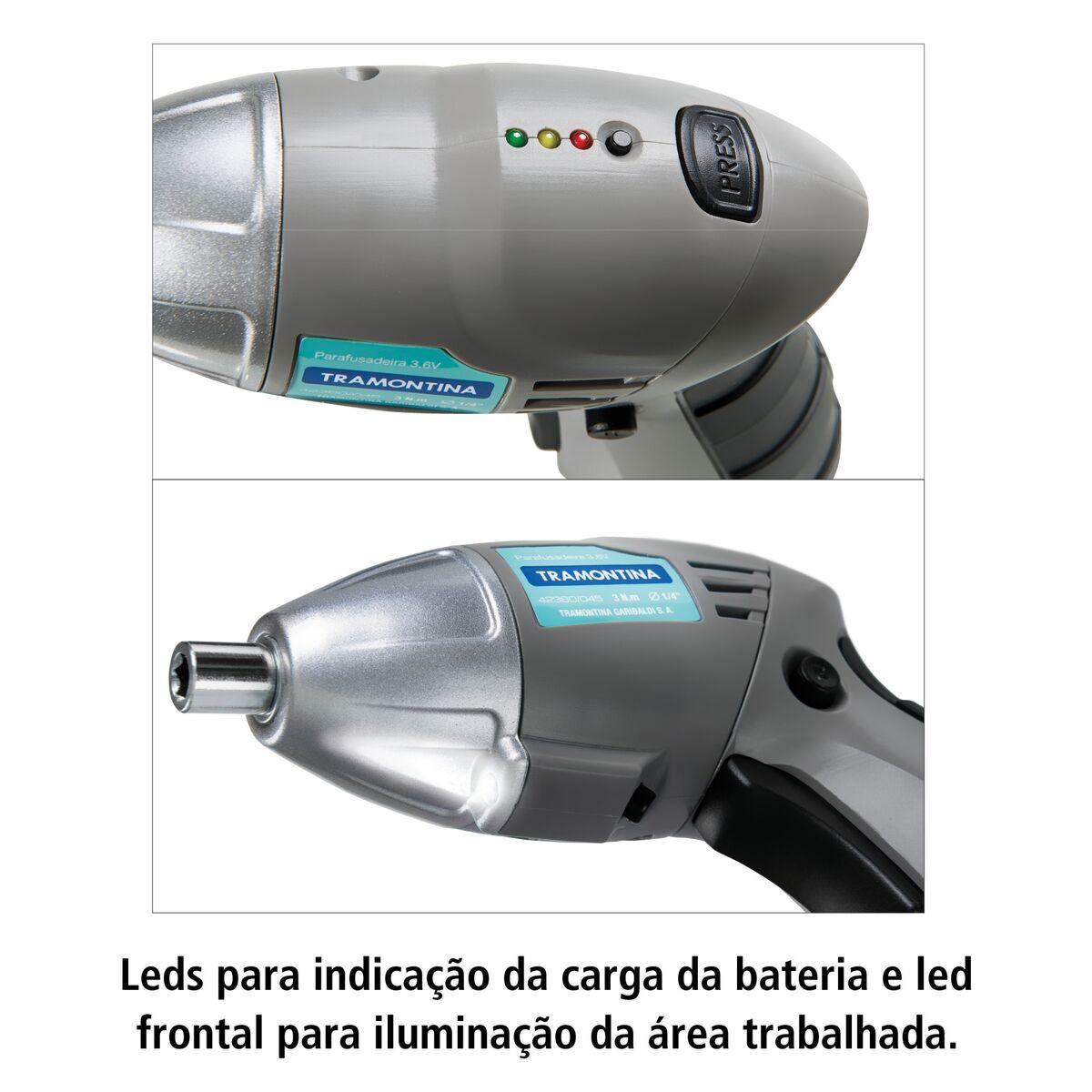 Parafusadeira Tramontina 46 Peças para Uso Doméstico a Bateria Ni-Cd 3,6 V com Maleta