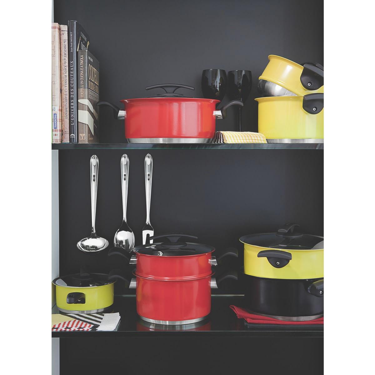 Jogo de Panelas Tramontina Duo Color Vermelho em Aço Inox Fundo Triplo 5 Peças 65380016