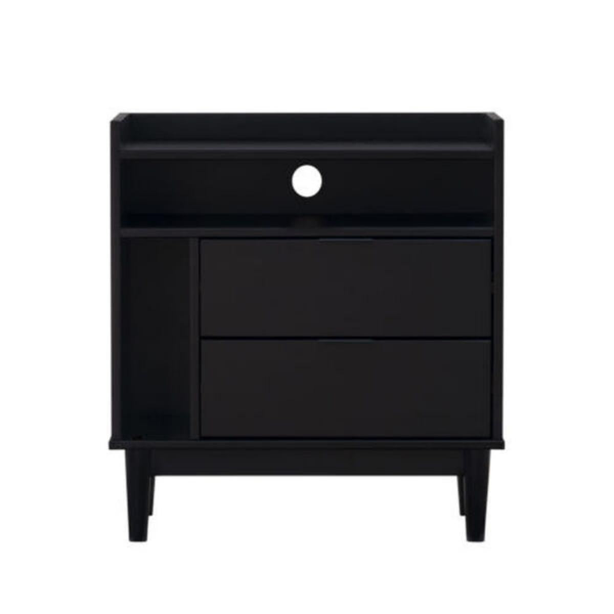 Mesa de Cabeceira Laca Preta 63cm 2 Gavetas em Madeira Marin