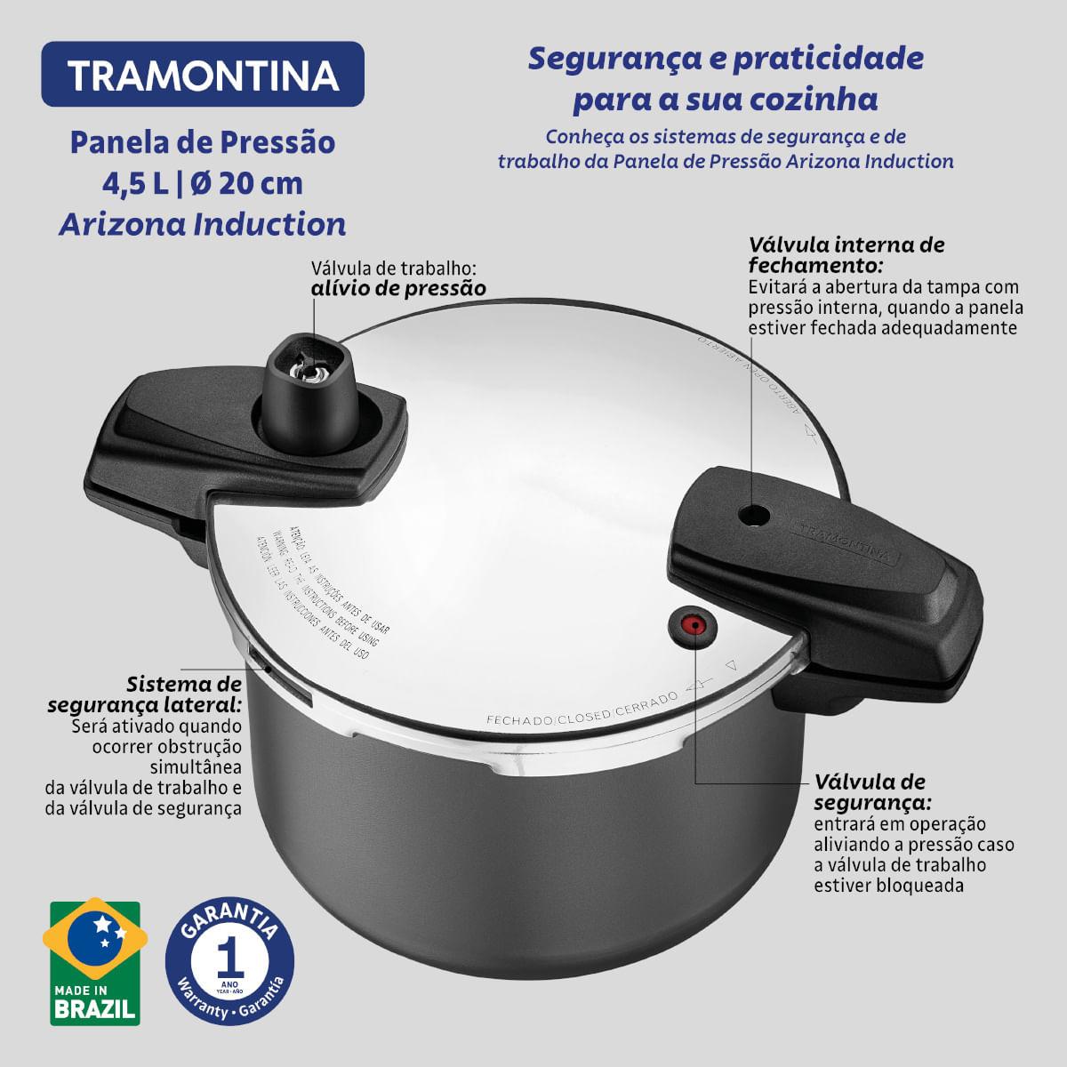 Panela de Pressão Tramontina Arizona Indução Alumínio 20 cm 4,5 L Titânio