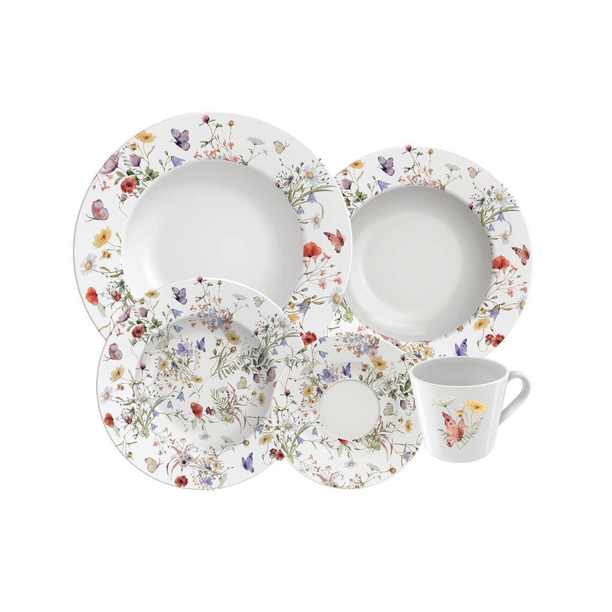 Aparelho de Jantar Tramontina Ana Clara em Porcelana Decorada 20 Peças