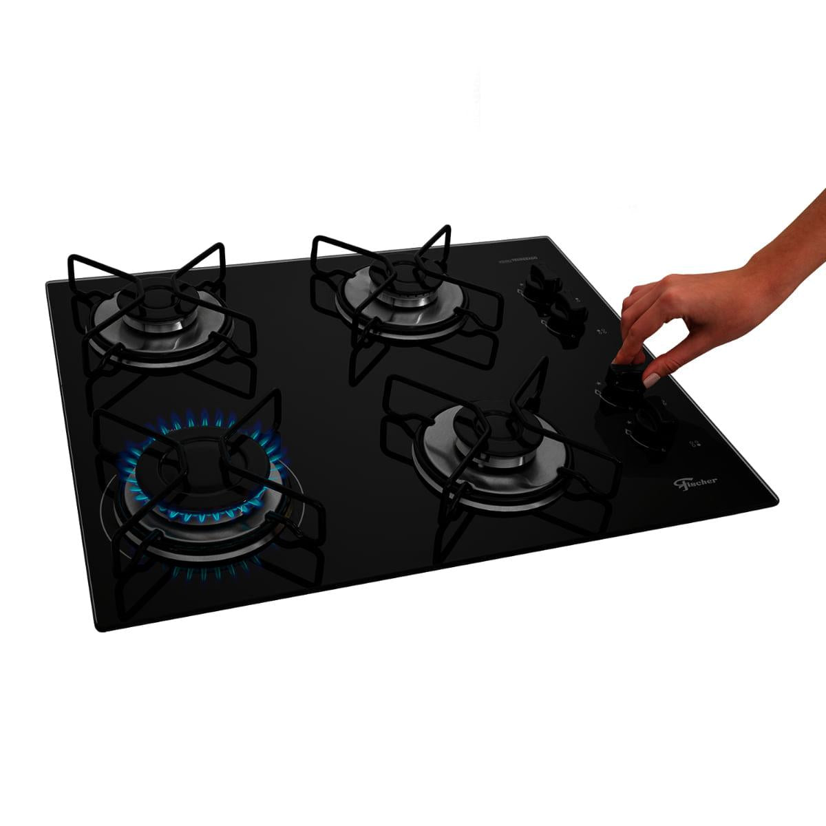 Cooktop a Gás Fischer 4 Bocas Fit Line Vidro Preto