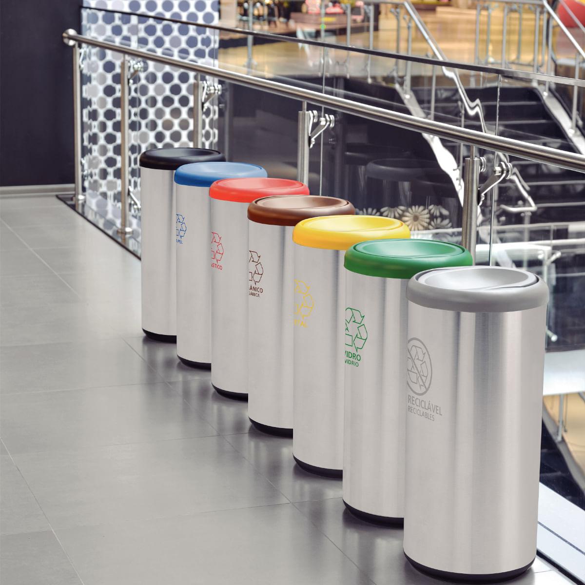 Lixeira Inox Tramontina Piemonte 40 Litros Acetinado Tampa Basculante Vermelha em Polipropileno