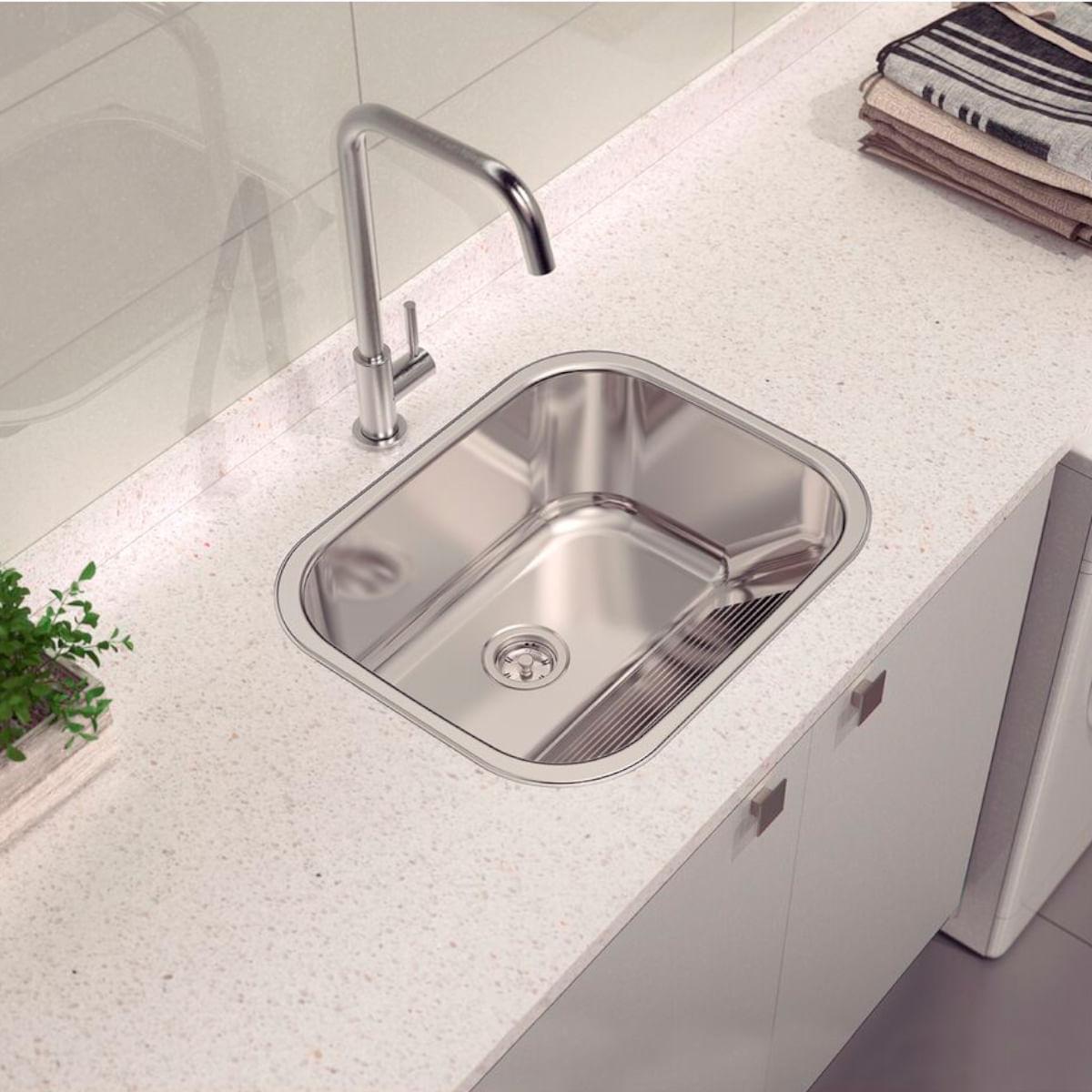 Tanque Tramontina Hera 34 L em Aço Inox Polido 50 x 40 cm com Válvula