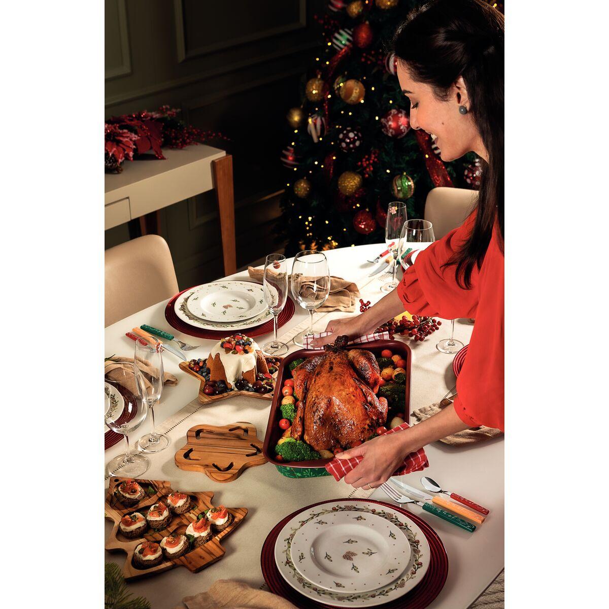 Kit Prato Sobremesa Tramontina Casa Natal em Porcelana Decorada 21 cm com 06 Peças