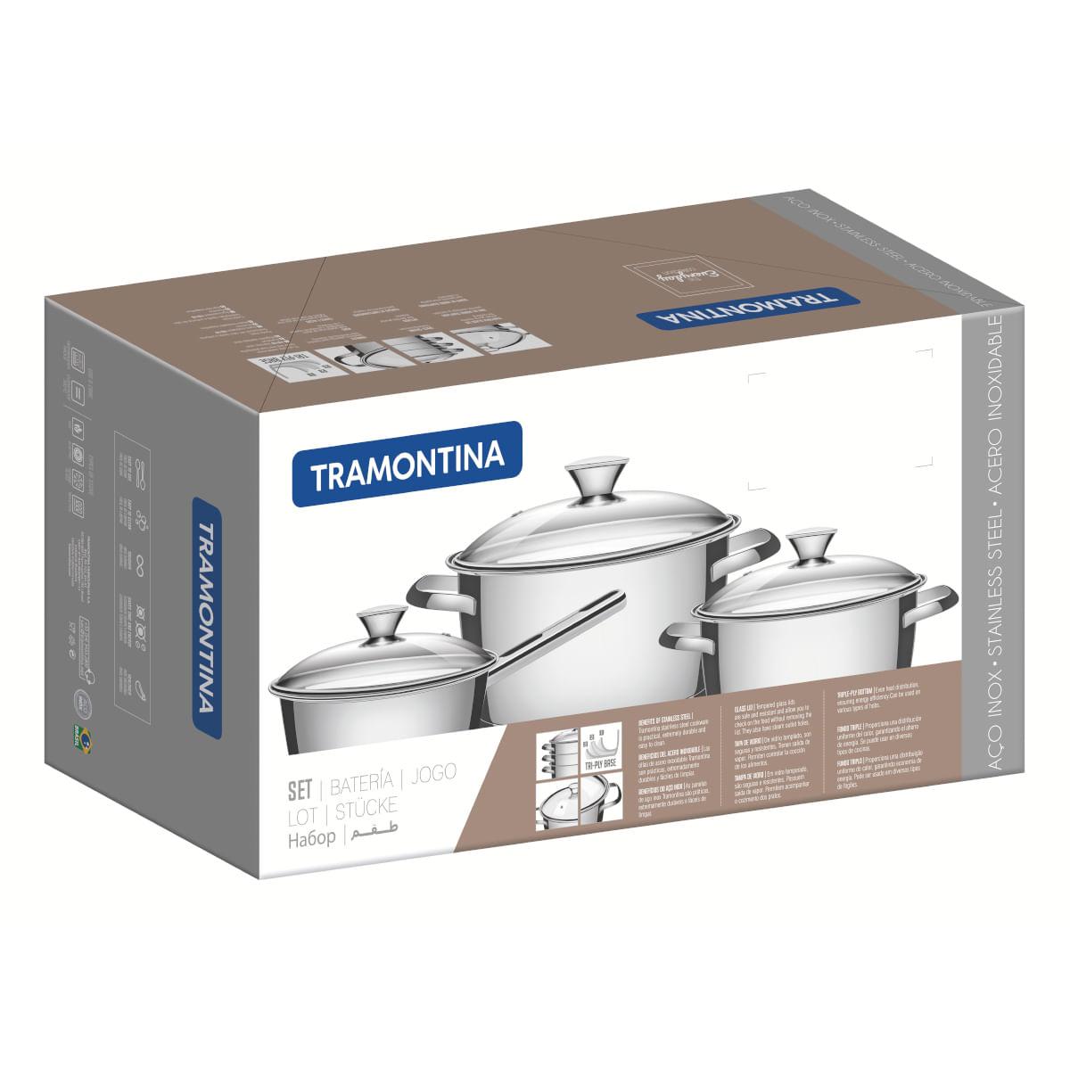 Jogo de Panelas Tramontina Allegra Aço Inox Fundo Triplo 4 Peças