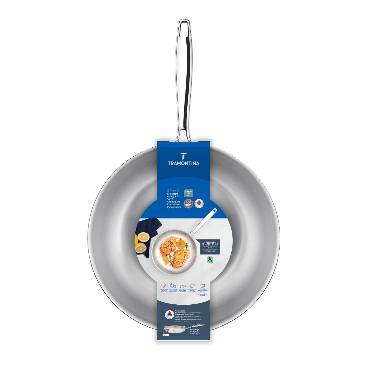 Frigideira Tramontina Grano em Aço Inox 28 cm 2,8L Fundo Triplo Compatível com Indução