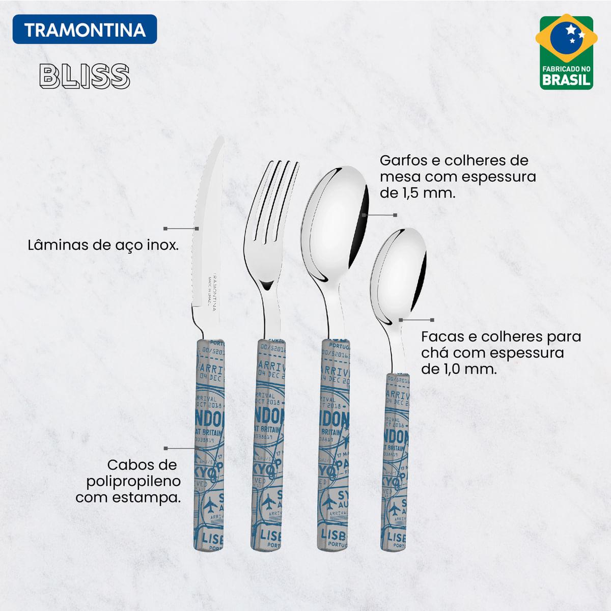 Faqueiro Tramontina Bliss com Lâminas em Aço Inox e Cabos de Polipropileno Cinza Médio 16 Peças
