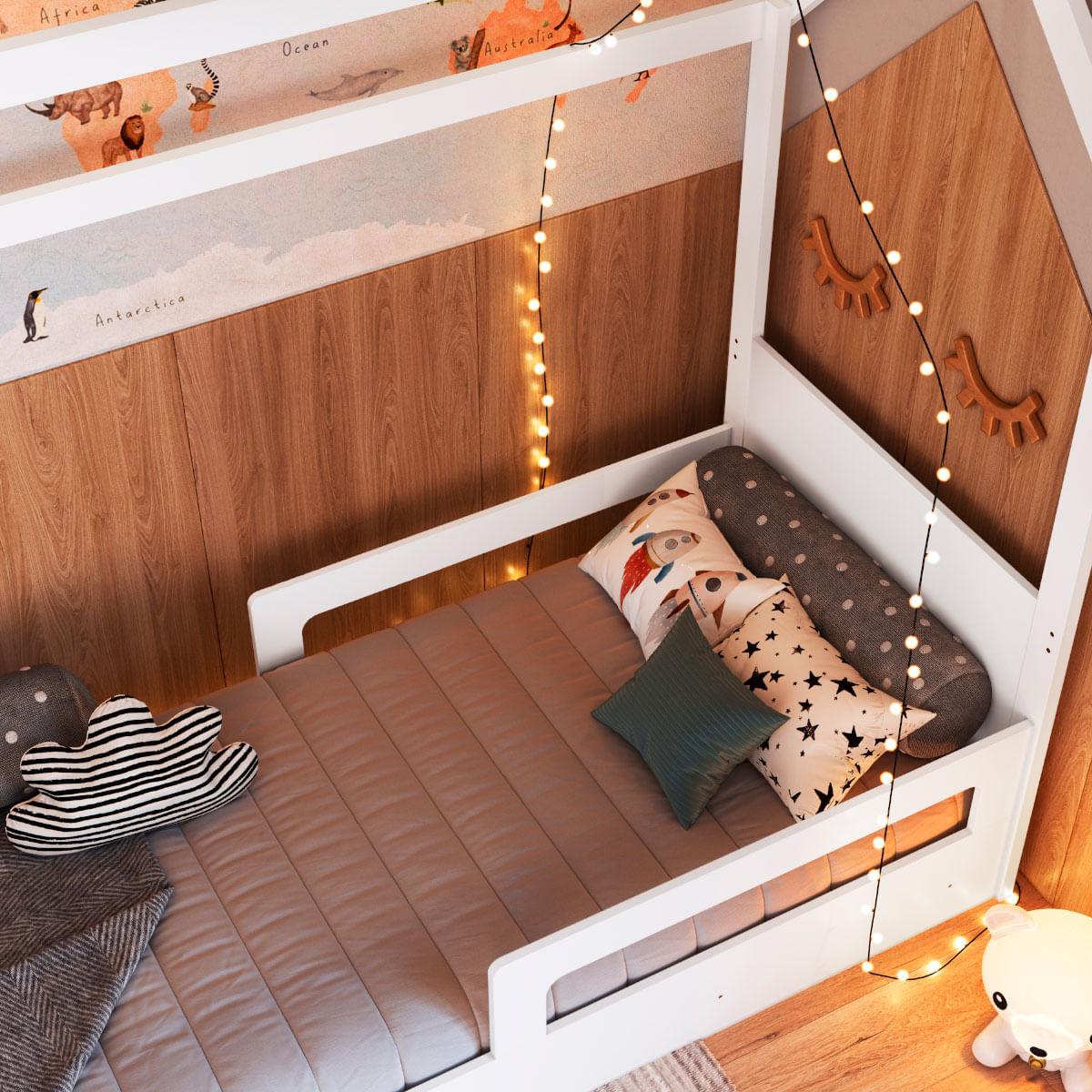 Cama Infantil Montessoriana com Cama Auxiliar Branco Completa Móveis