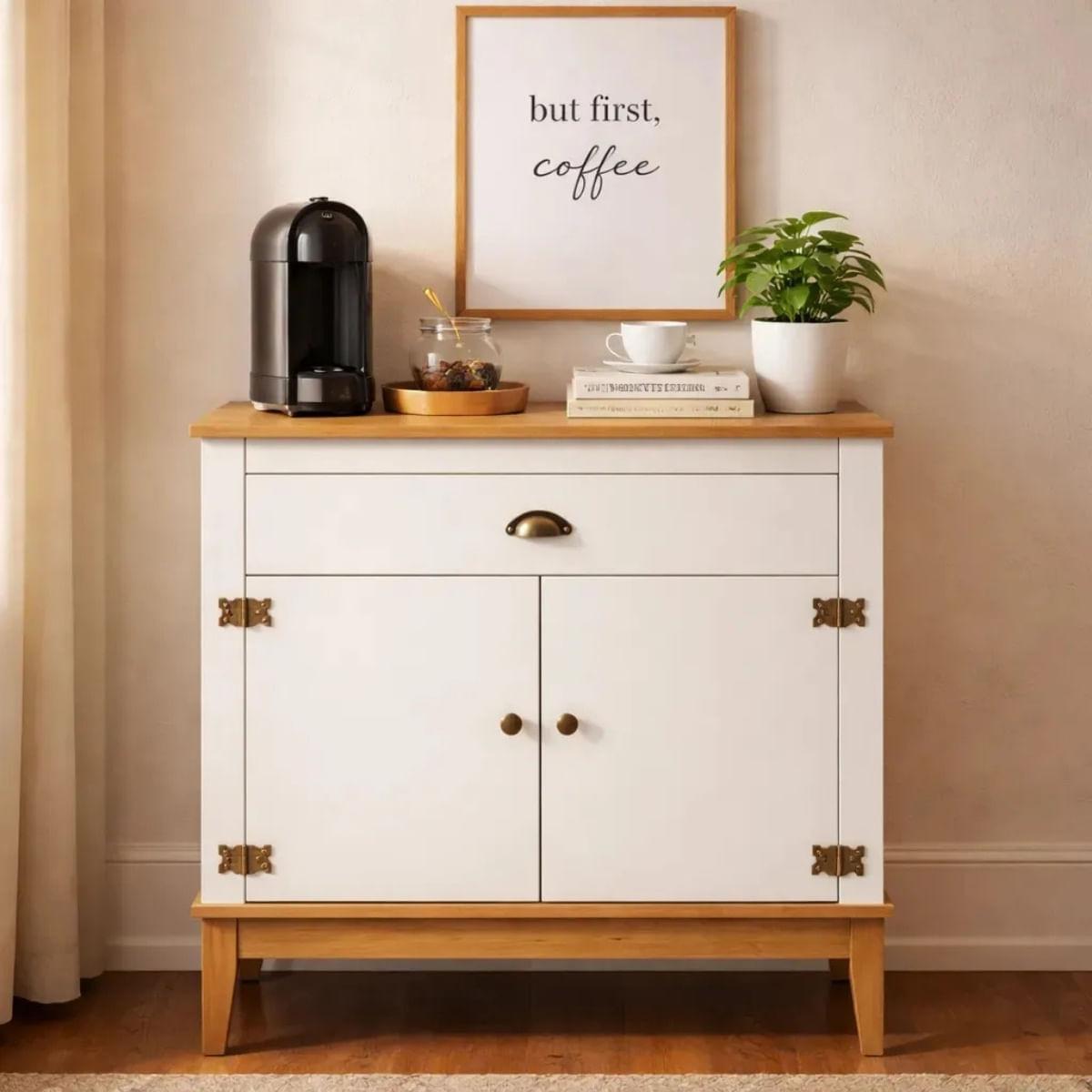 Aparador Colonial 80cm Mel Branco 2 Portas 1 Gaveta Movelbento