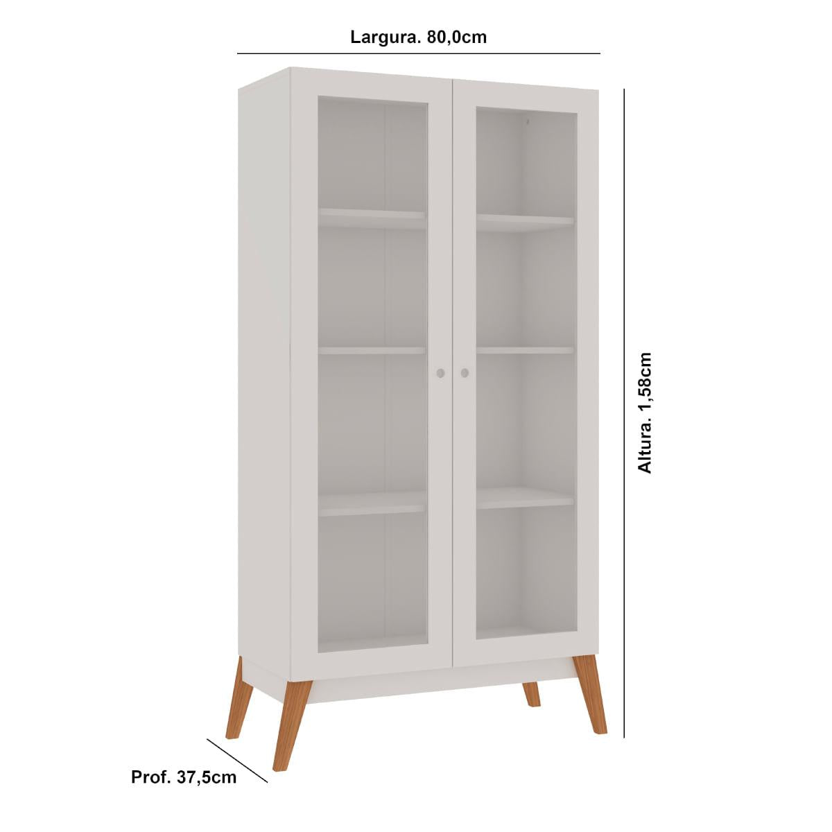 Cristaleira Jamaica 2 Portas Vidro 80x38x158 cm Branco Genialflex