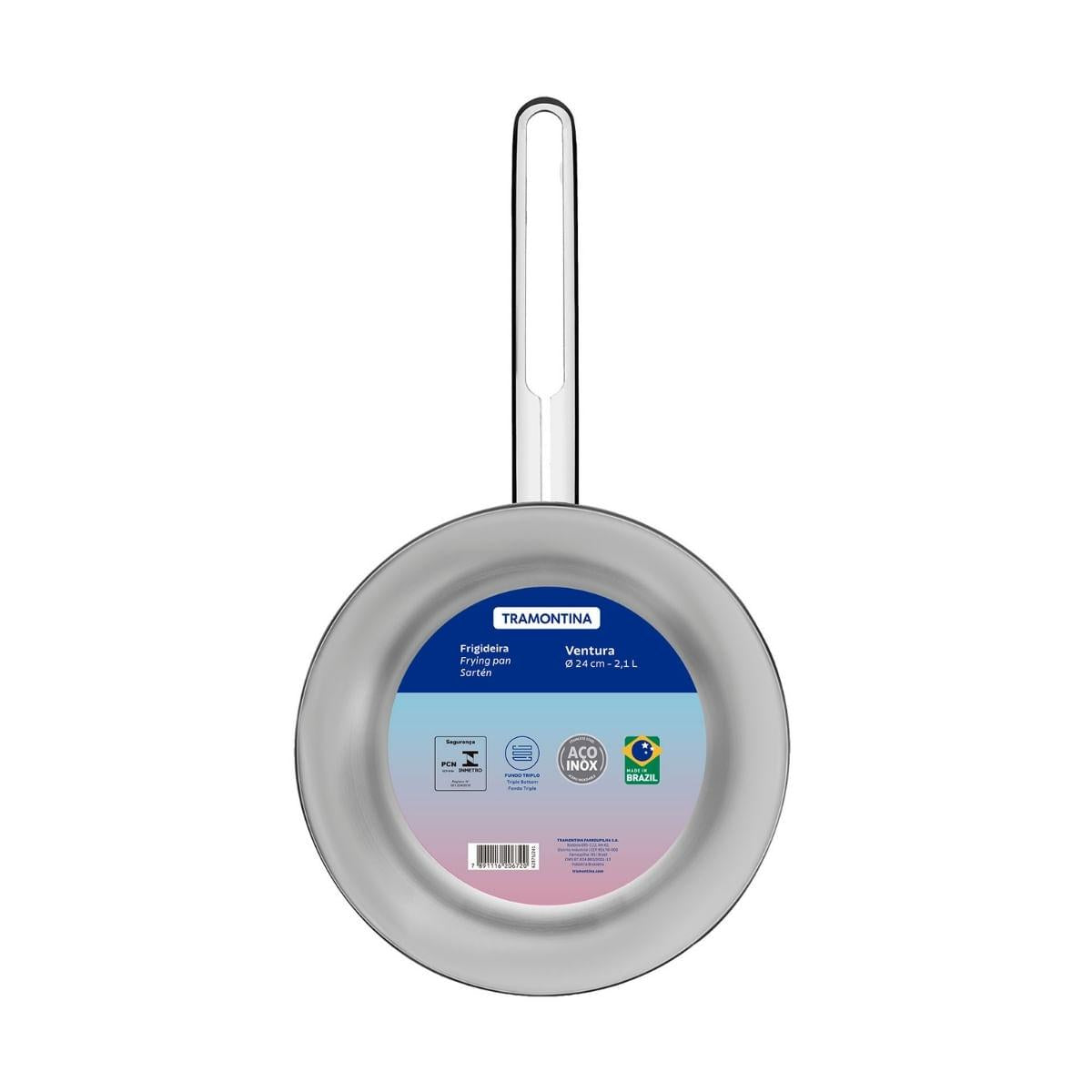 Frigideira Tramontina Ventura em Aço Inox 24 cm 2,1L Fundo Triplo Compatível com Indução