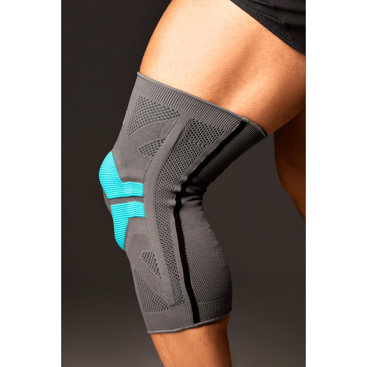 Joelheira PRO Knit 3D Cinza com Azul Turquesa N1 Sport