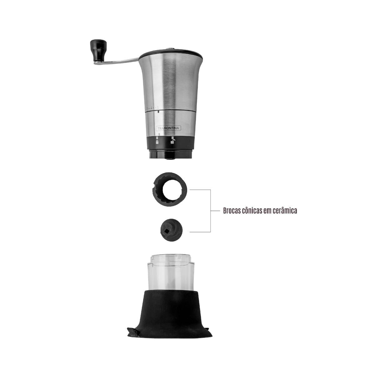 Moedor para Café Tramontina Realce em Aço Inox com Copo de Acrílico e Moinho em Cerâmica