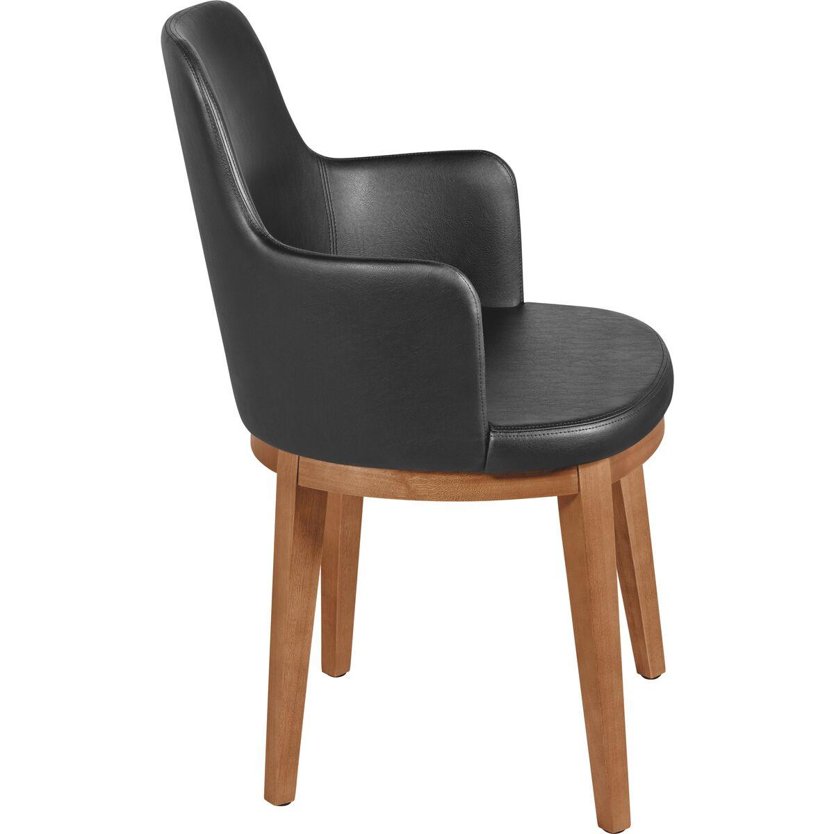 Poltrona de Madeira Tauarí Tramontina London com Braços Amêndoa com Estofado Preto