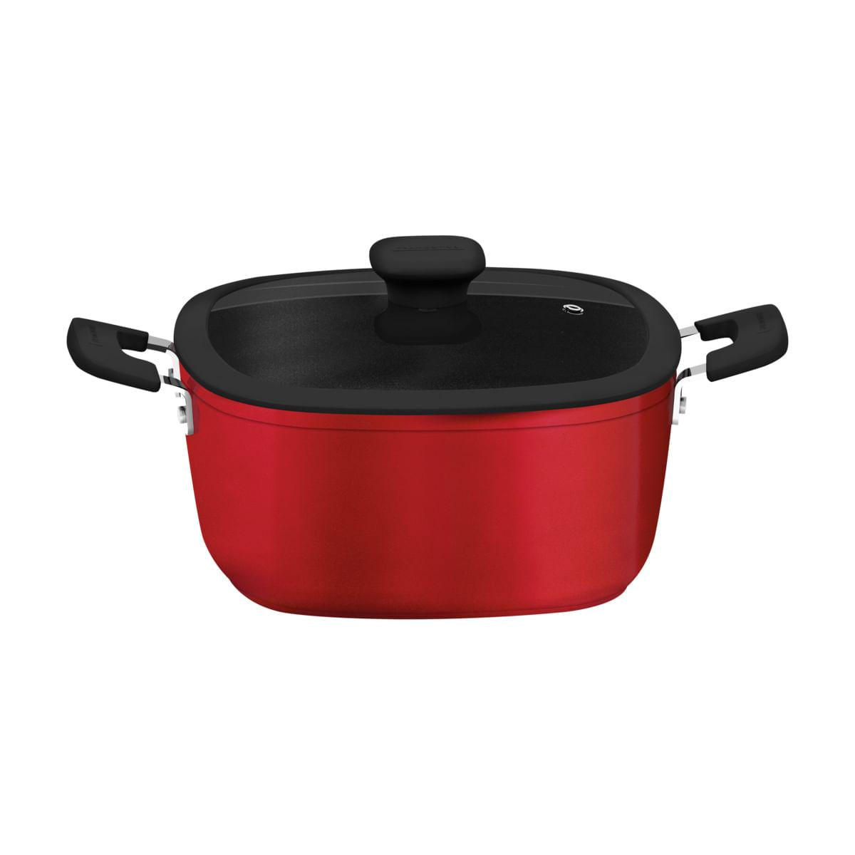 Caçarola Retangular Tramontina Refinatta em Alumínio Antiaderente Starflon T3 com Tampa Vermelha 24 cm 4,8 L