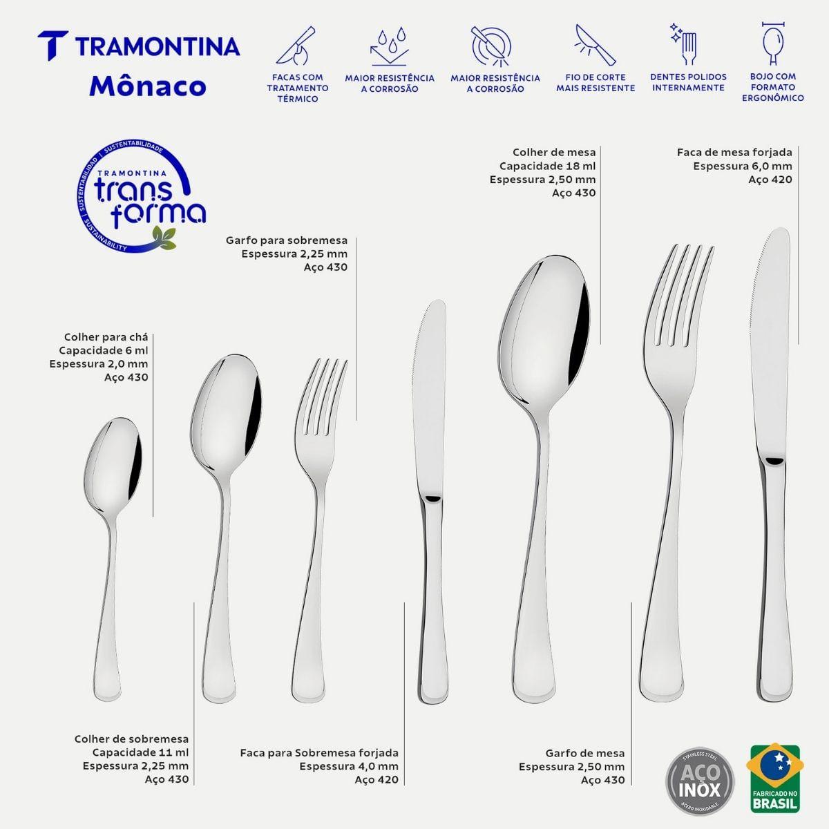 Faqueiro Tramontina Mônaco Aço Inox com Facas de Mesa Forjadas 42 Peças