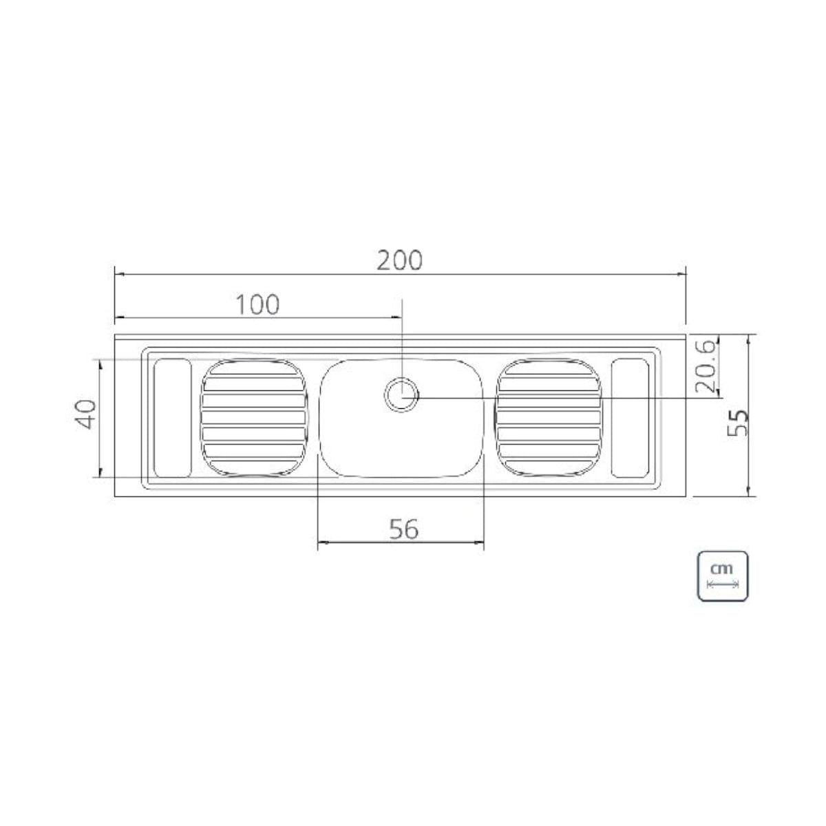 Pia de Apoio Tramontina Filo 56 Plus em Aço Inox 200 x 55 cm Standard