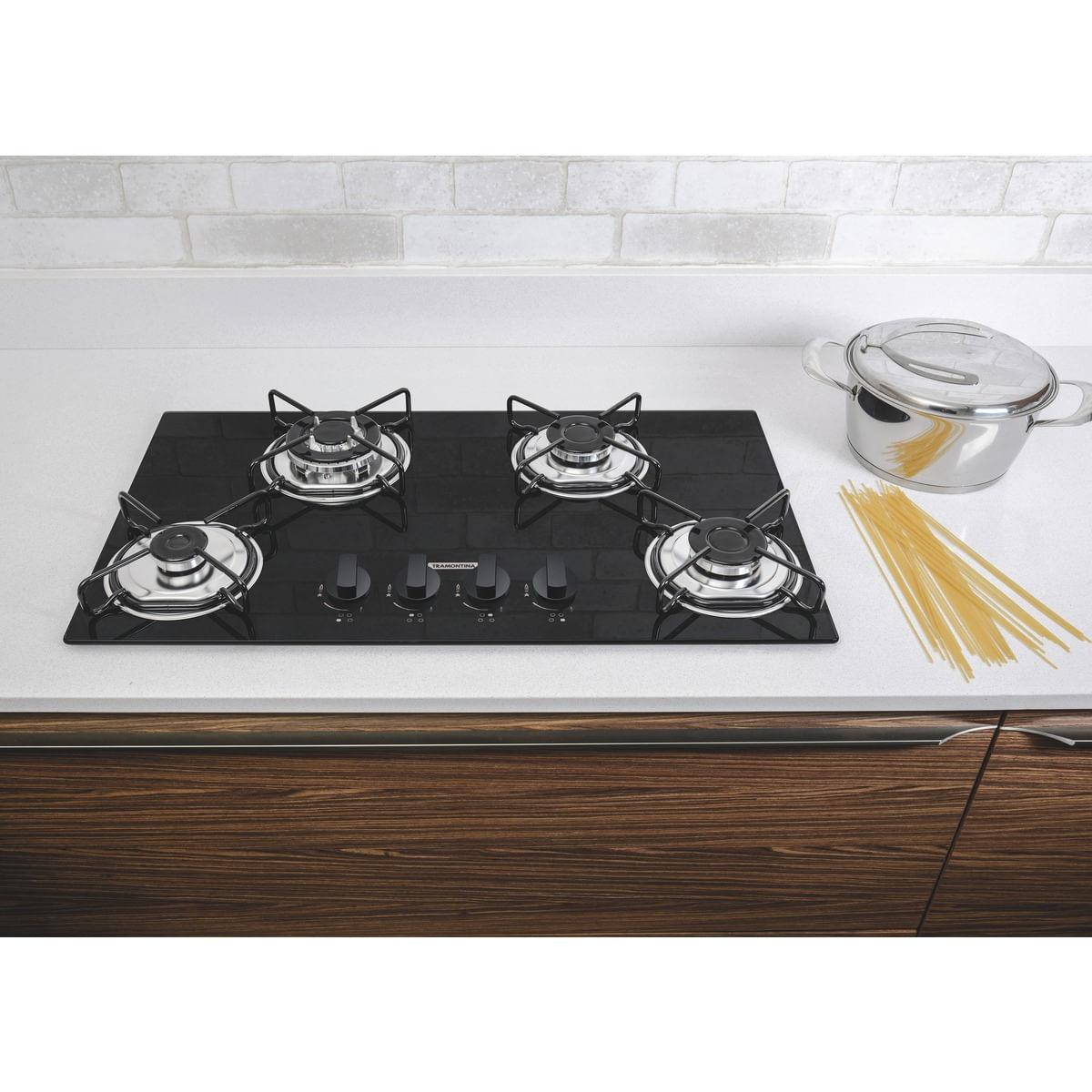 Cooktop a Gás Tramontina 4 Queimadores Brasil Trapézio em Vidro Temperado Preto