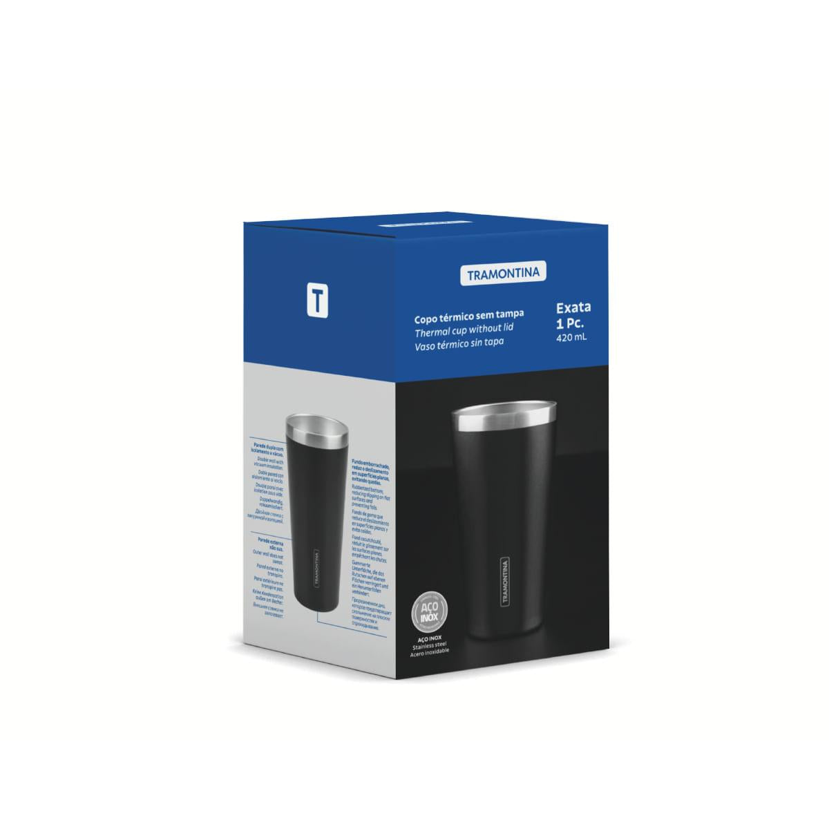 Copo Térmico Tramontina Exata em Aço Inox Preto sem Tampa 420 ml