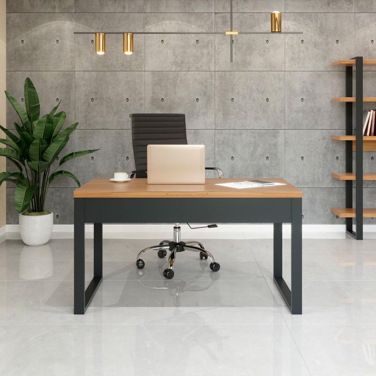 Mesa para Escritório 135x68 cm em MDF F20 Freijó/Preto Fosco Pradel Dalla Costa