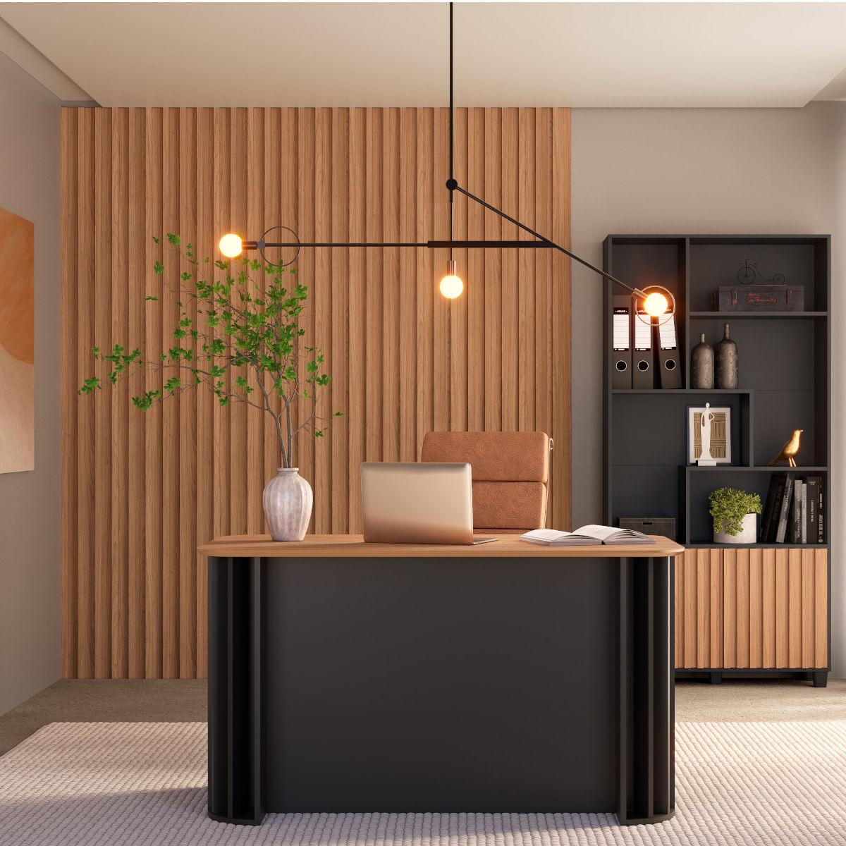 Mesa de Escritório Ripada em MDF 135x68 cm 1 Gaveta Freijó com Preto Fosco Dalla Costa
