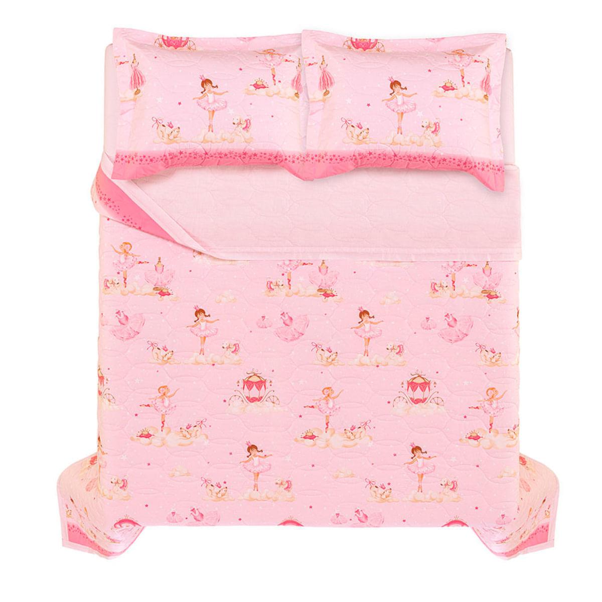 Colcha Infantil Casal com 2 Porta travesseiros Karsten 200 Fios Ballet