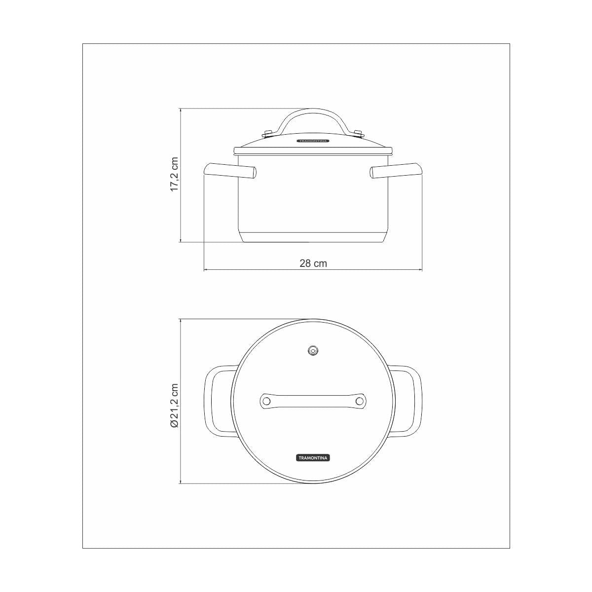Caçarola Funda Tramontina Una em Aço Inox com Fundo Triplo e Tampa de Vidro 20 cm 3,6 L