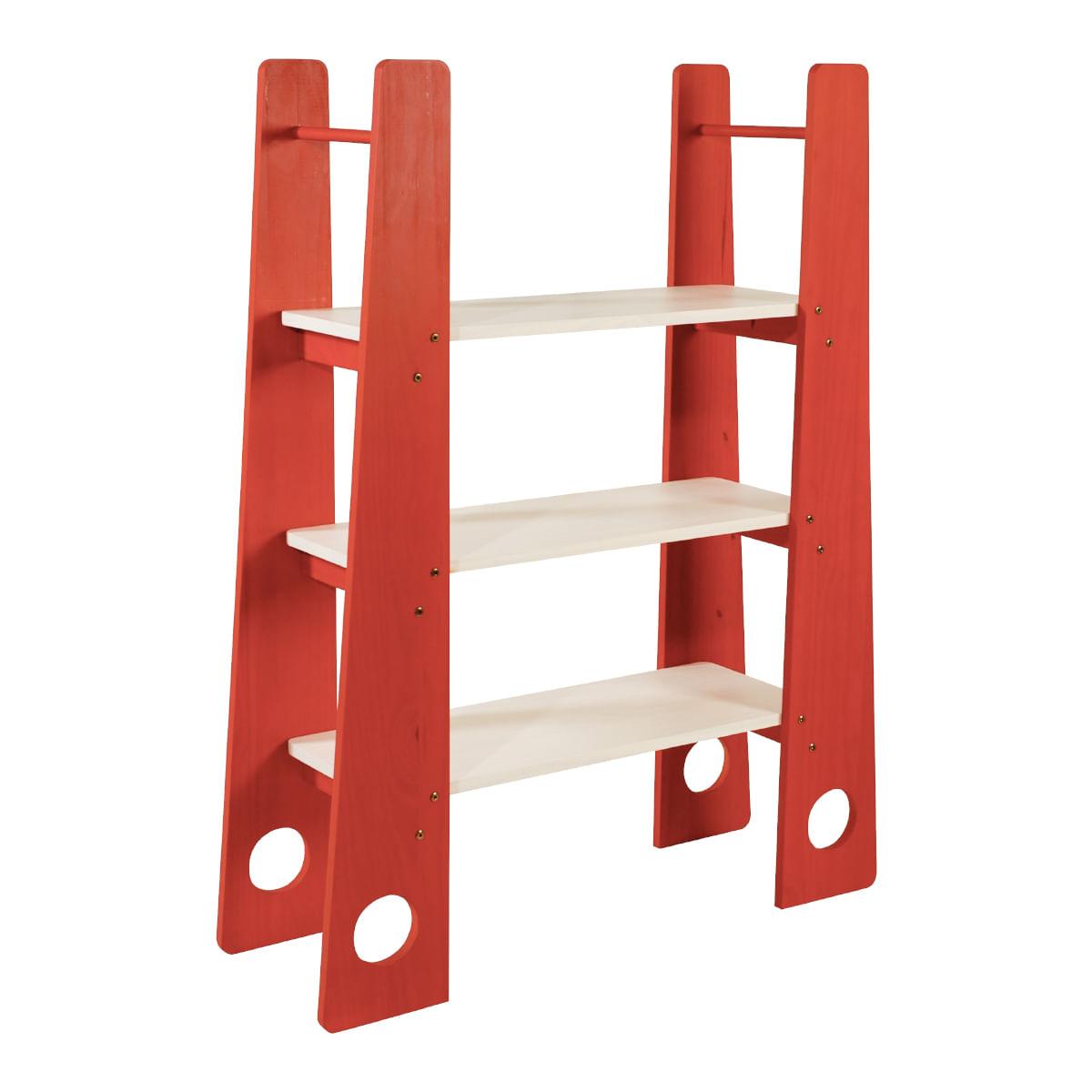 Estante em Madeira Ludo Tramontina 102x34x130 cm Branco Vermelho