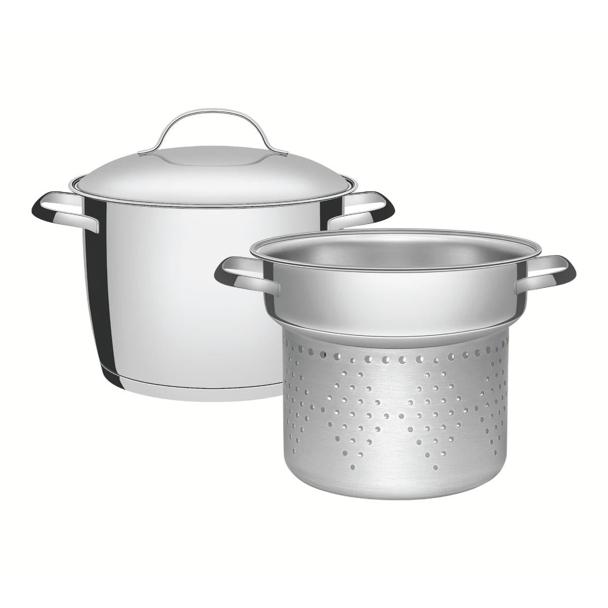 Jogo Cozi-Pasta Tramontina Allegra em Aço Inox com Fundo Triplo 2 Peças 20 cm