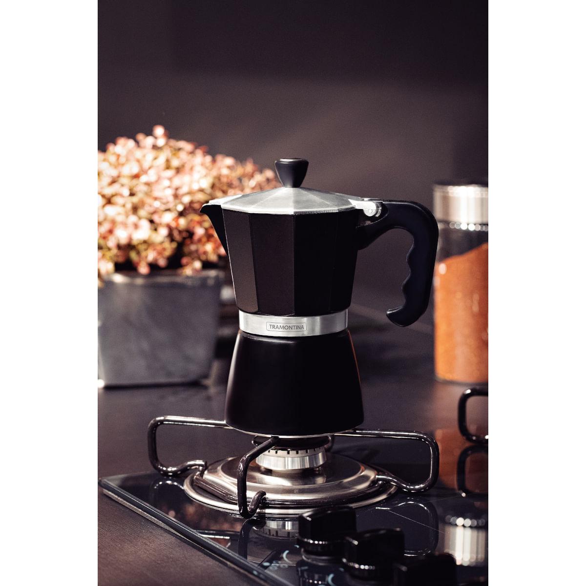 Cafeteira Expresso Italiana Tramontina em Alumínio Preto com Cabo em Nylon 320 ml
