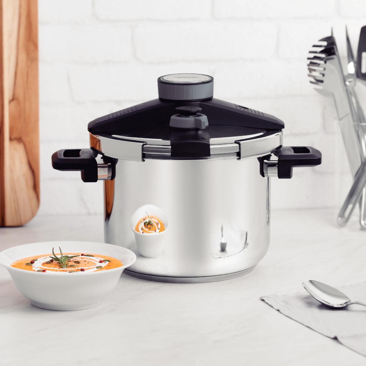 Panela de Pressão Presto Tramontina em Aço Inox 6L Fundo Triplo com 5 Sistemas de Segurança