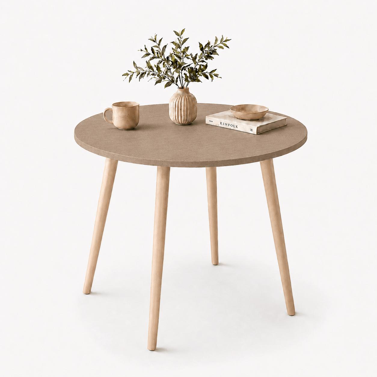 Mesa Jantar Sofia Redonda 80cm Linum 18mm Pés de Madeira Natural Marin