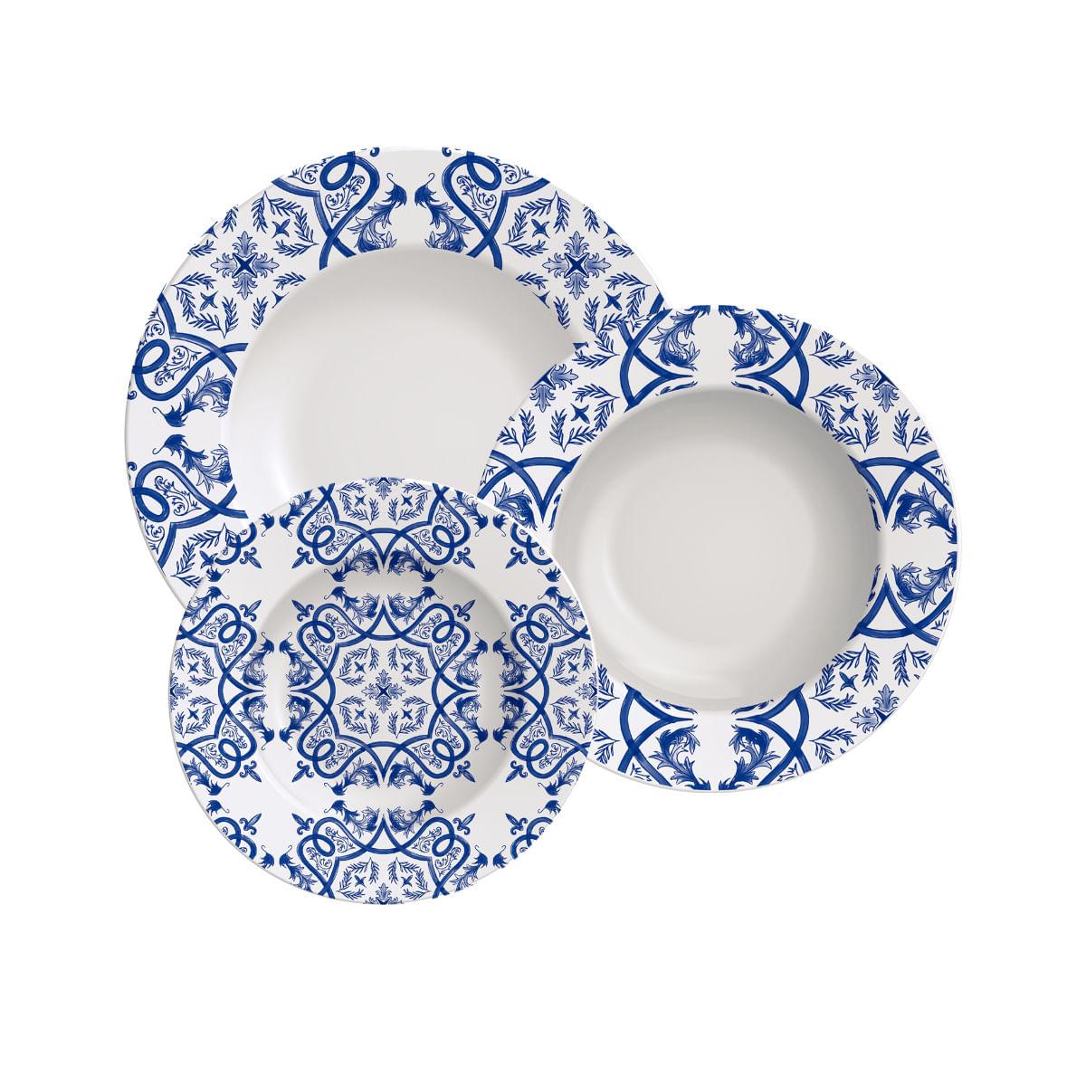 Jogo de Pratos Algarve Tramontina em Porcelana Decorada 12 Peças