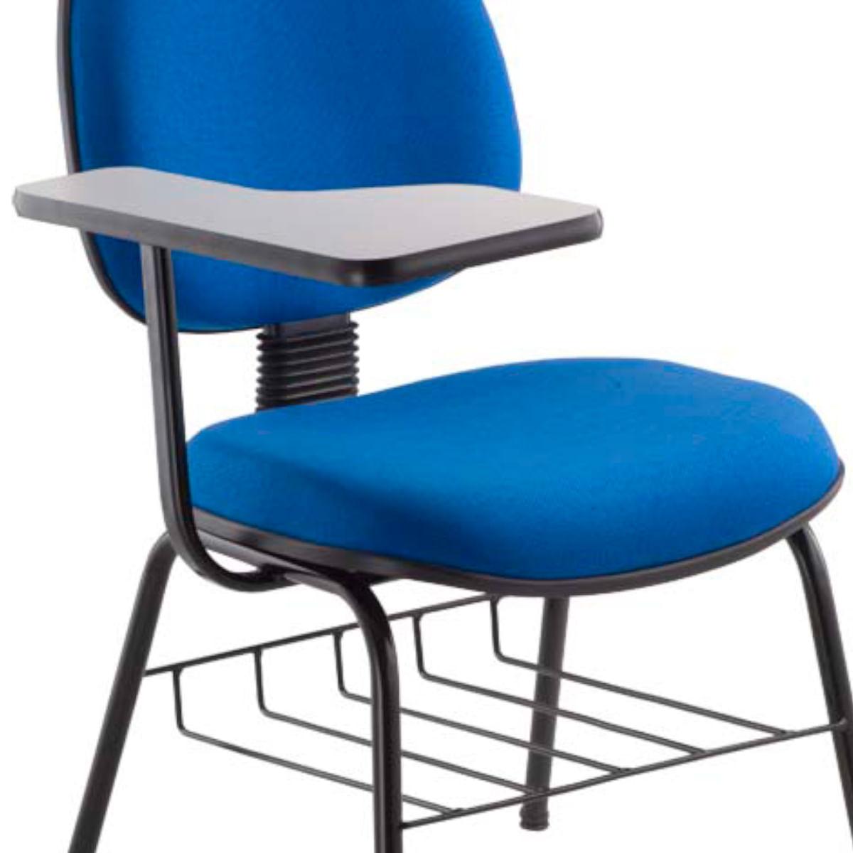 Cadeira Universitária Executiva com Prancheta e Porta Livros Assento e Encosto em Estofado Azul Roal