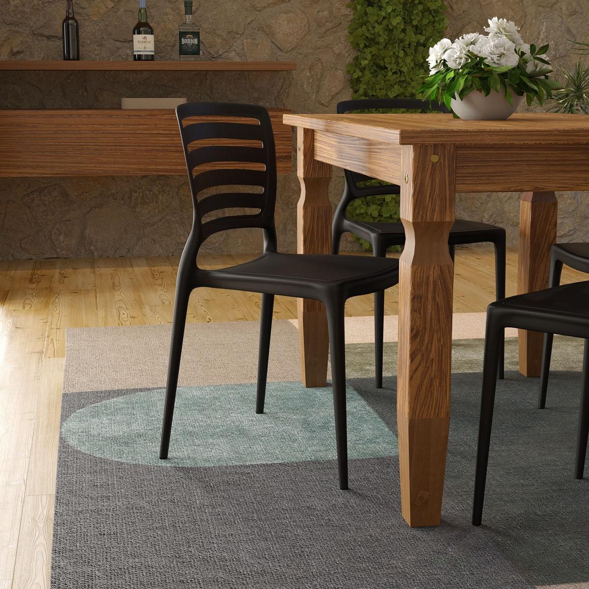 Conjunto Mesa Madeira Maciça Marin Brasil 4 Cadeiras Sofia Preta Tramontina